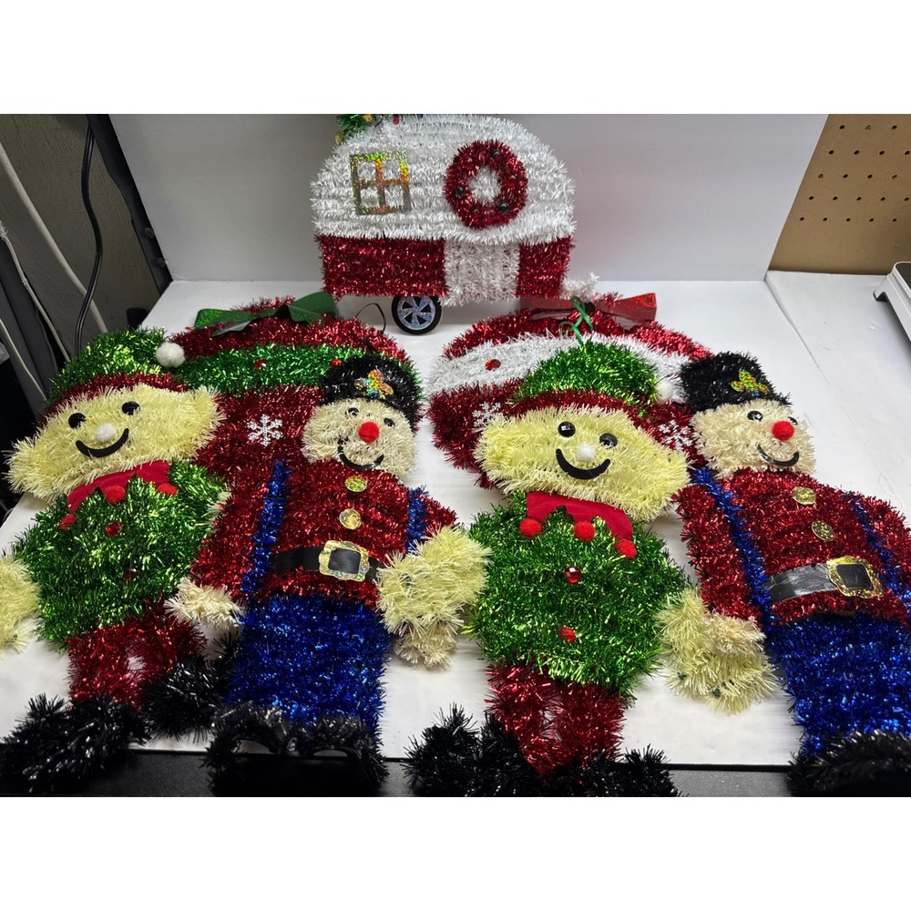 Christmas House Tinsel Wall Decor Lot 7pc Elves Nutcrackers Ornaments Camper